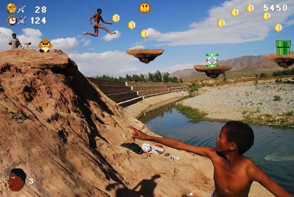 非洲跳水的小孩